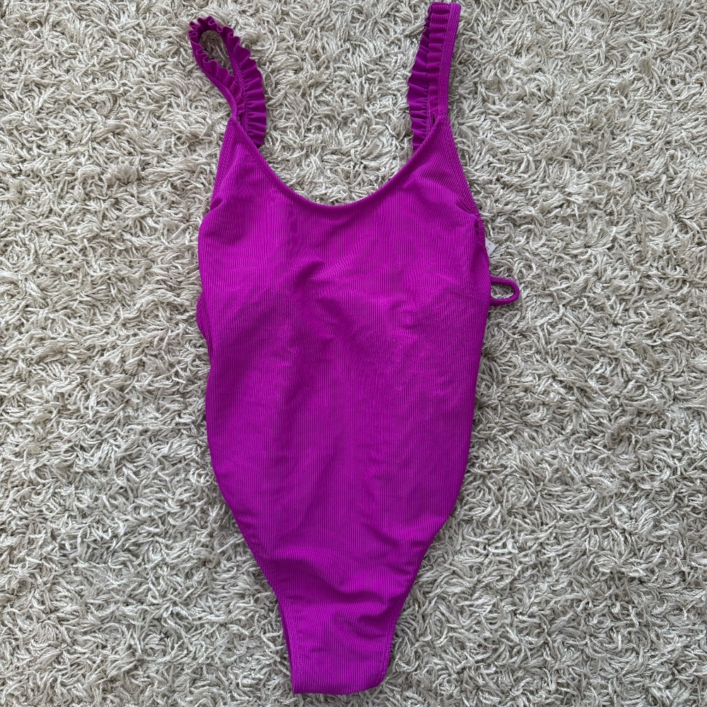 Womens Purple Xhilaration Ribbed One Piece Swim Suit Large